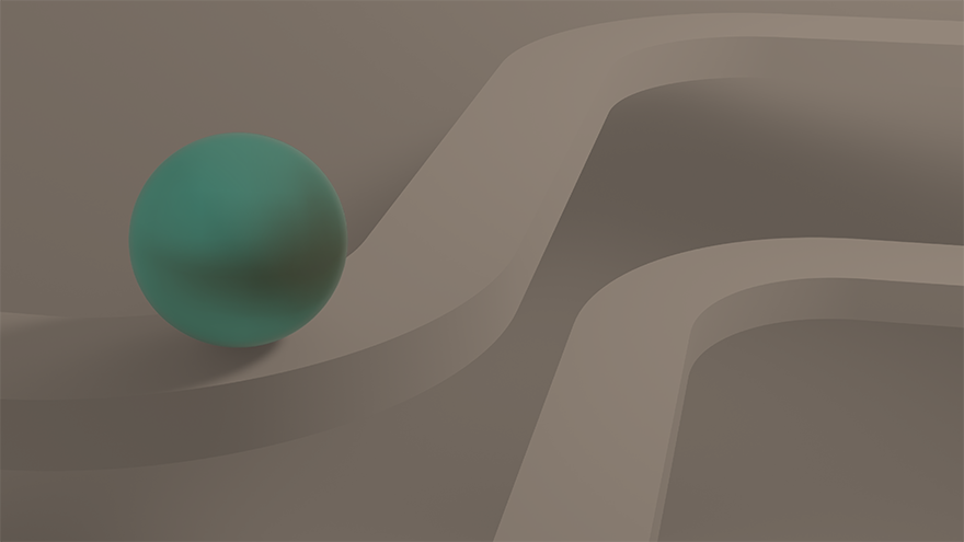 abstract shapes with a green ball on a tan background