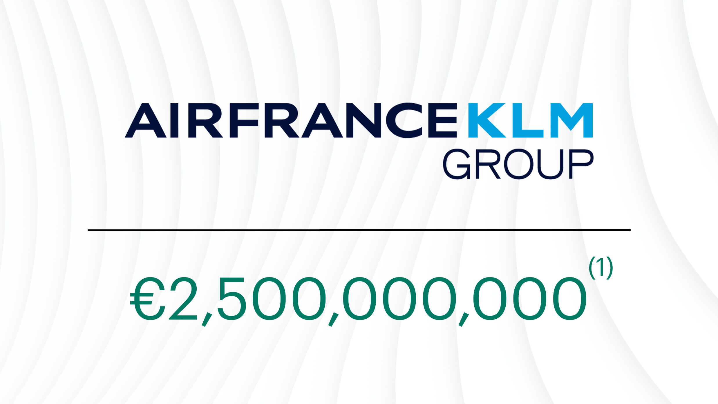 Air France–KLM Group logo displayed above the financing amount of €2,500,000,000 on a white background with subtle curved gray lines. The graphic highlights a capital markets transaction associated with Air France–KLM Group.