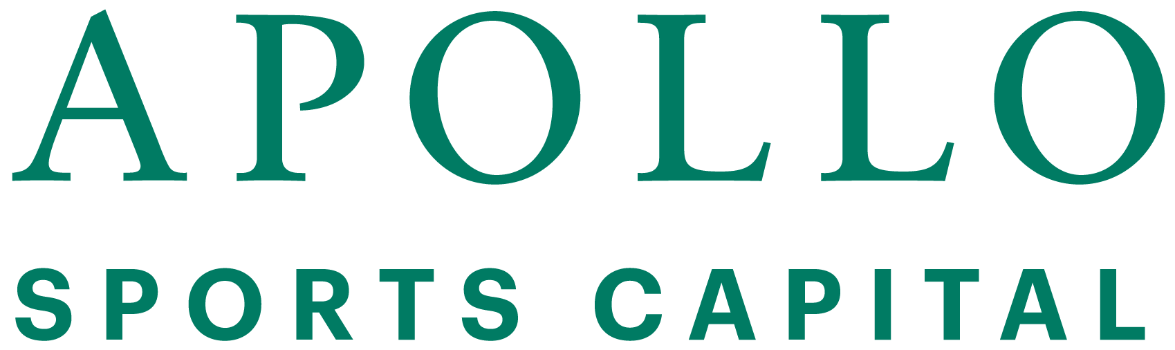 Apollo Sports Capital logo featuring uppercase serif and sans-serif typography in green on a transparent background.