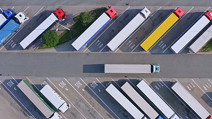 birds eye view of large trucks 