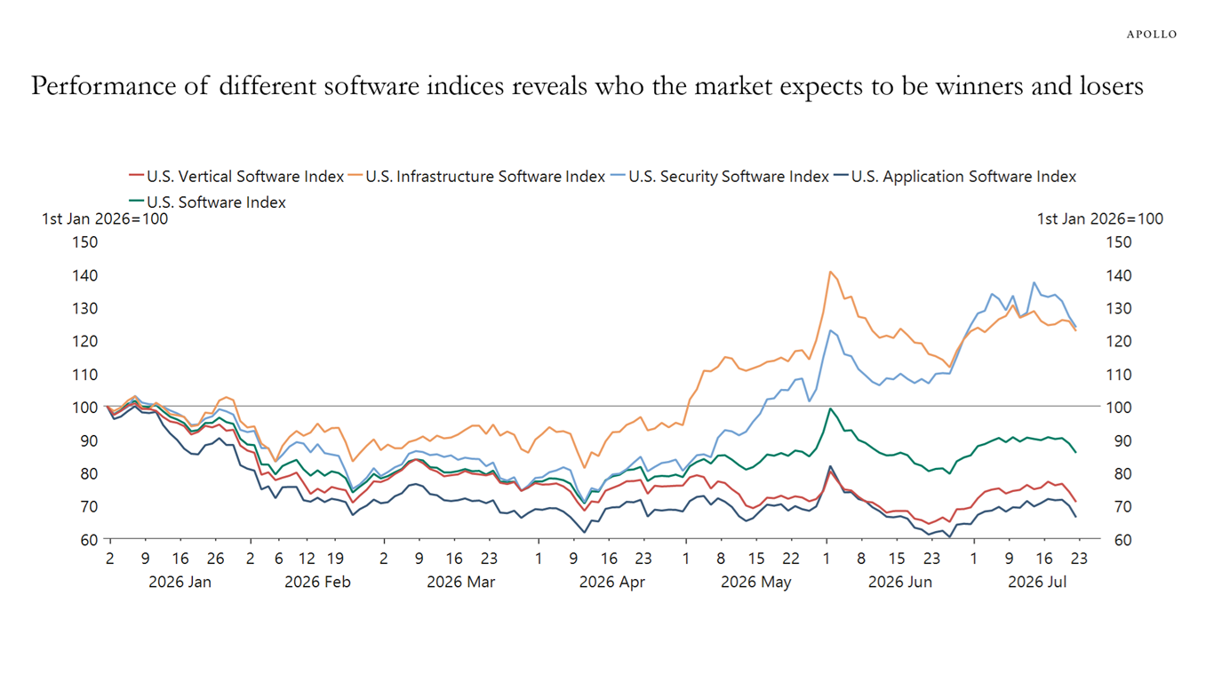 Performance of different software indices reveals who the market expects to be winners and losers