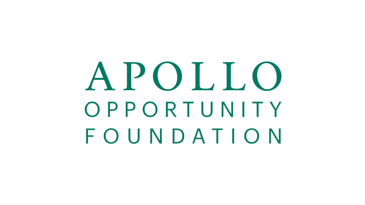 Apollo Opportunity Foundation logo displayed in green text on a light background, featuring the words “Apollo Opportunity Foundation” arranged across three centered lines in a clean, serif and sans-serif typographic design.