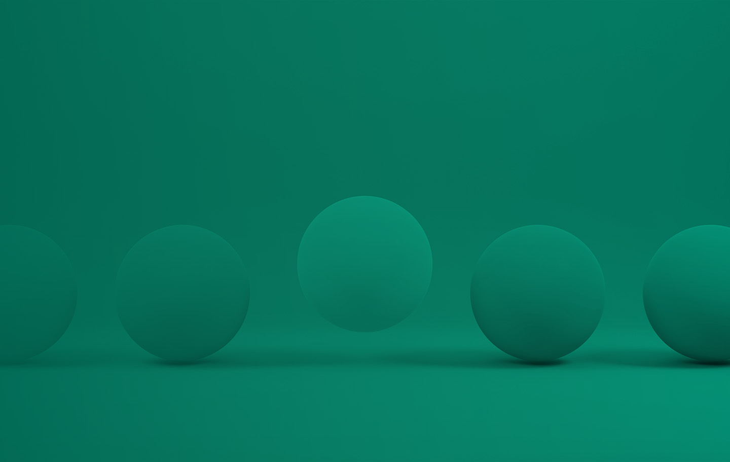 Minimal teal background with evenly spaced spherical shapes arranged in a row.