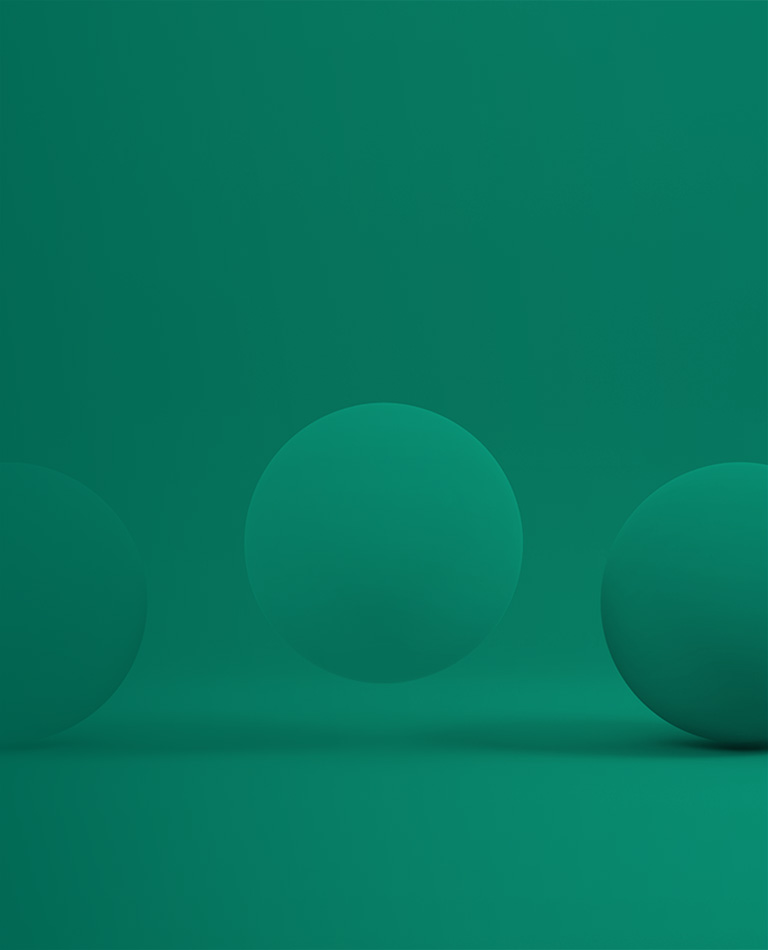 Minimal teal background with evenly spaced spherical shapes arranged in a row.