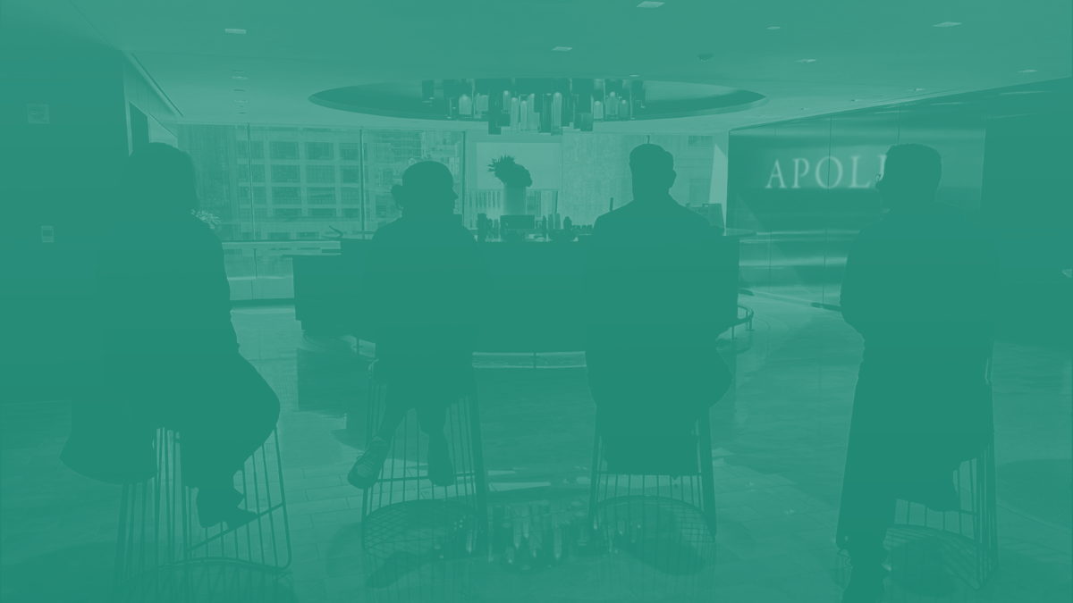 green graphic of a news desk in apollo's office 