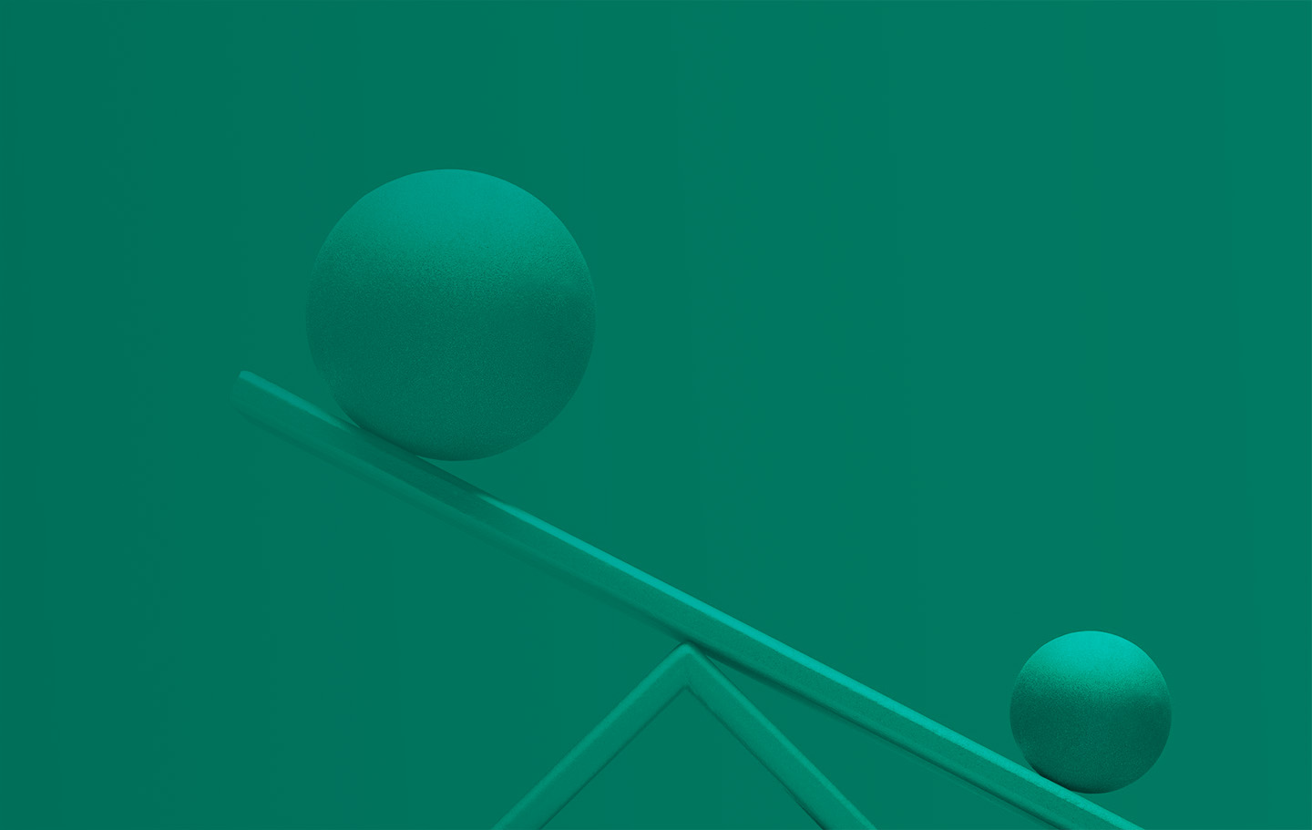Abstract green image of two spheres balanced on a tilted seesaw, with a larger ball elevated on one side and a smaller ball on the other, symbolizing shifting asset allocation and balance in alternative investments.